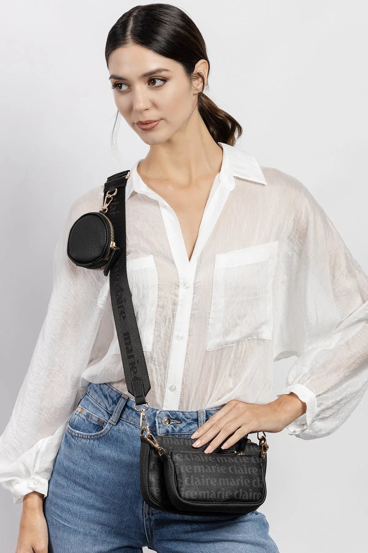 MONOGRAM CROSSBODY BAG IN BLACK-Cross-Body Bags-MARIE CLAIRE- Pointure.AE