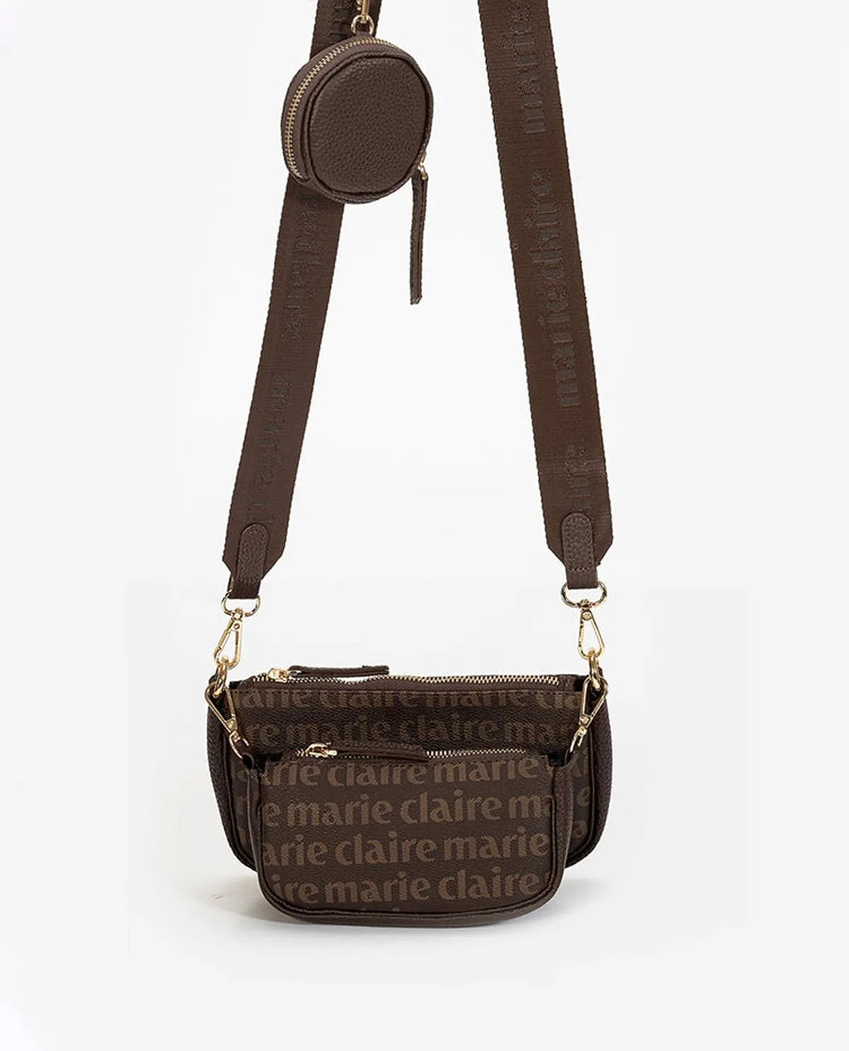MONOGRAM CROSSBODY BAG IN BROWN-Cross-Body Bags-MARIE CLAIRE- Pointure.AE