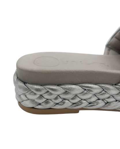 MULE WITH PLAITED BLOCK IN SILVER-Mules-UNISA- Pointure.AE