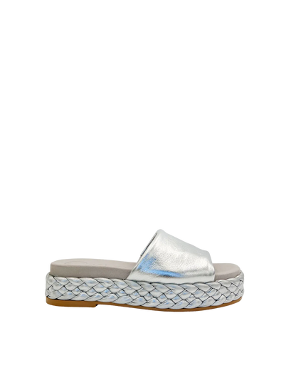 MULE WITH PLAITED BLOCK IN SILVER-Mules-UNISA- Pointure.AE