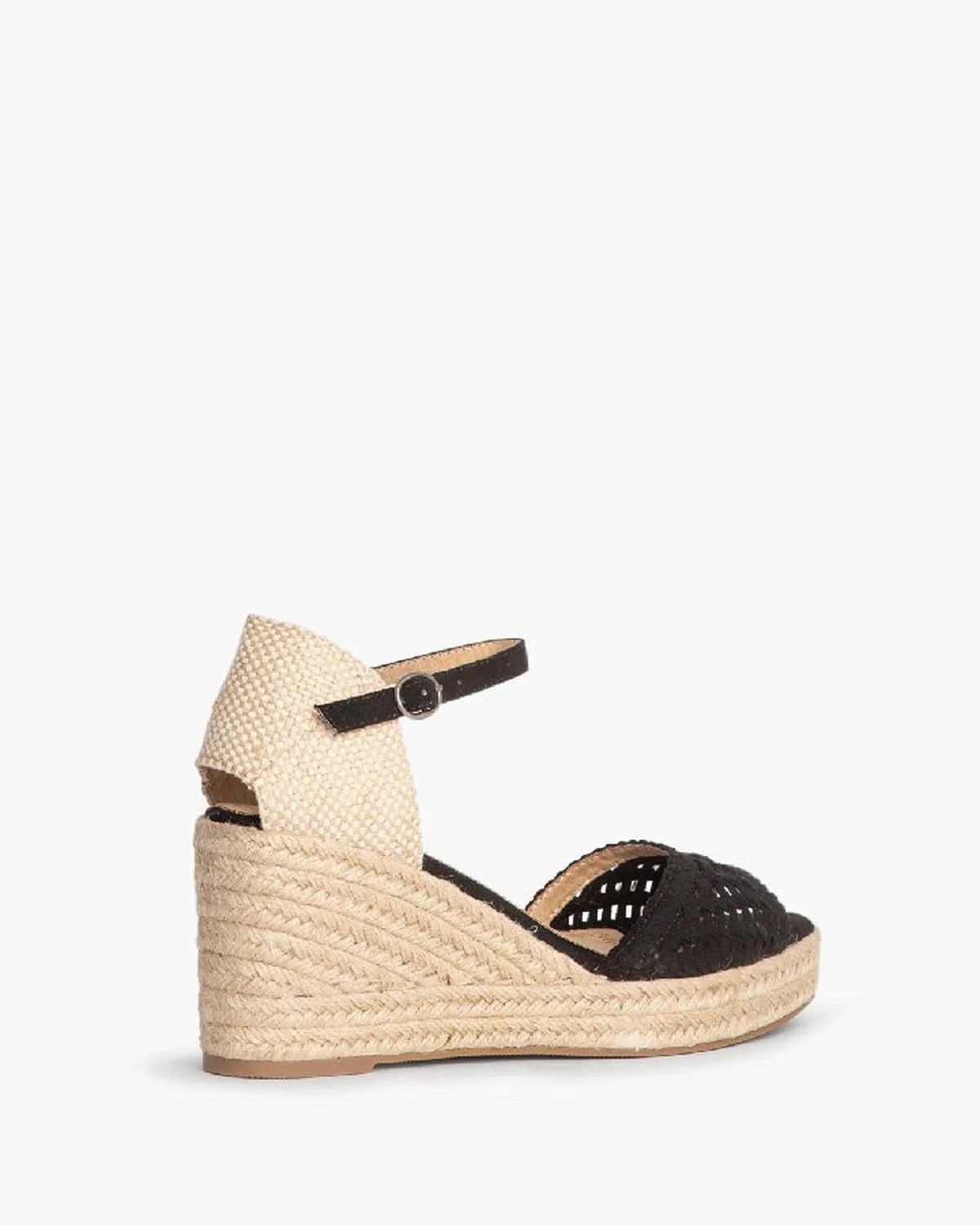 OPEN TOE WEDGE SANDALS IN BLACK-Espadrilles-CORINA- Pointure.AE