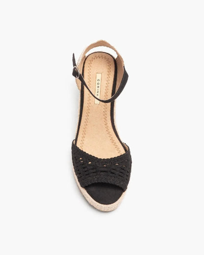 OPEN TOE WEDGE SANDALS IN BLACK-Espadrilles-CORINA- Pointure.AE