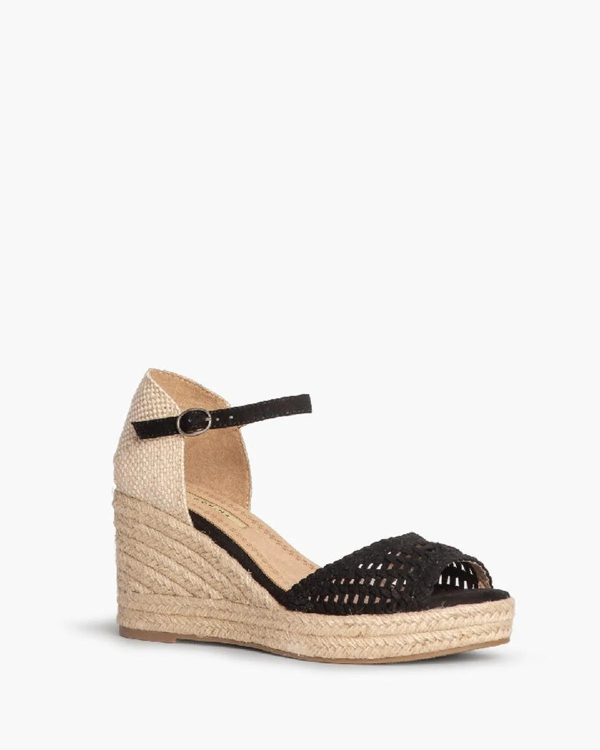 OPEN TOE WEDGE SANDALS IN BLACK-Espadrilles-CORINA- Pointure.AE
