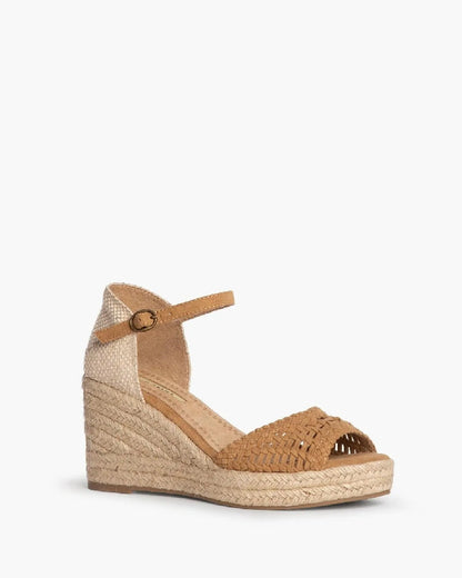 OPEN TOE WEDGE SANDALS IN CAMEL-Espadrilles-CORINA- Pointure.AE