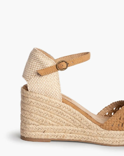 OPEN TOE WEDGE SANDALS IN CAMEL-Espadrilles-CORINA- Pointure.AE