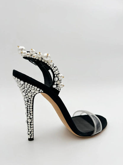 PEARL AND CRYSTAL SANDAL IN BLACK-Sandals-GIUSEPPE ZANOTTI- Pointure.AE