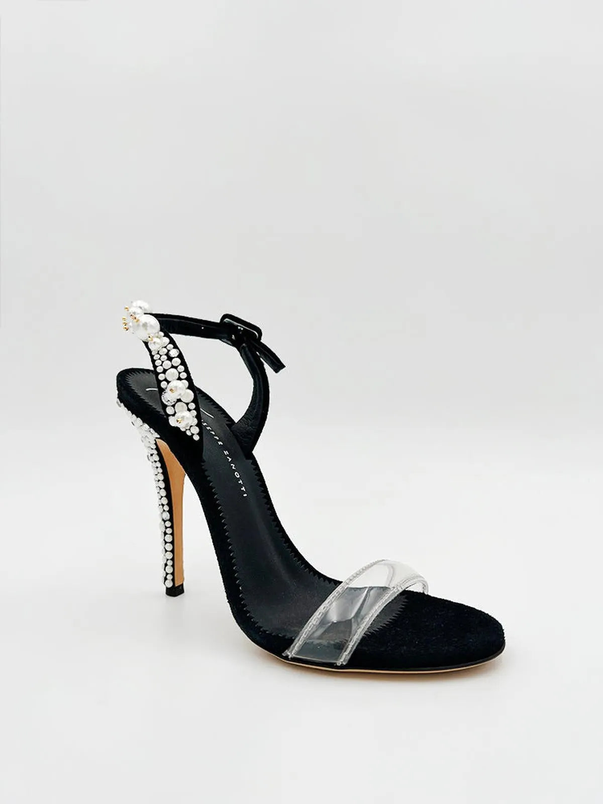 PEARL AND CRYSTAL SANDAL IN BLACK-Sandals-GIUSEPPE ZANOTTI- Pointure.AE