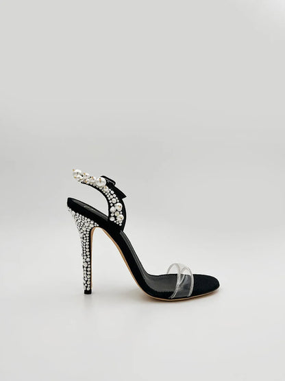PEARL AND CRYSTAL SANDAL IN BLACK-Sandals-GIUSEPPE ZANOTTI- Pointure.AE