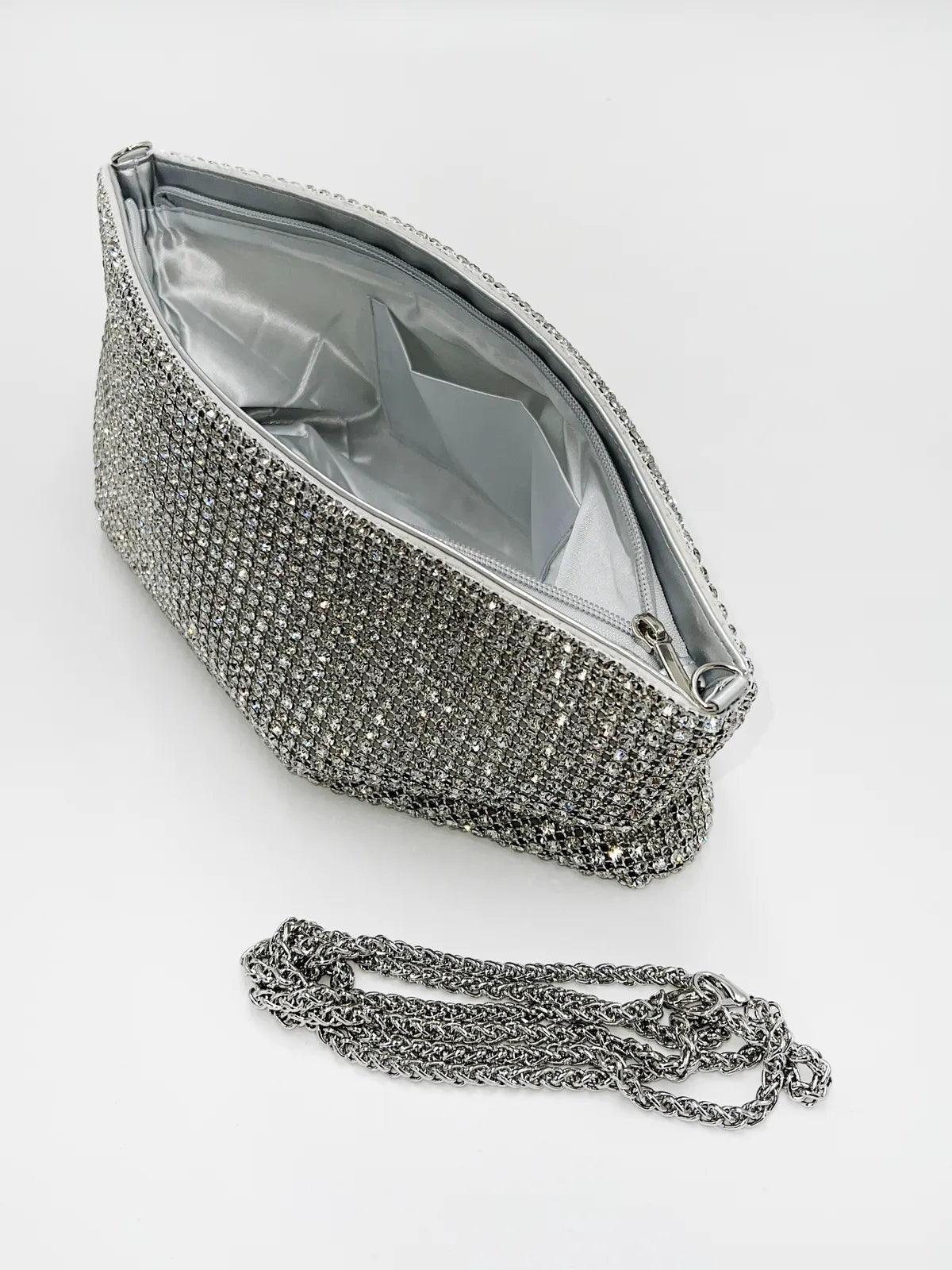 RHINESTONE POUCH IN SILVER-Pouches-STAY IN STYLE- Pointure.AE