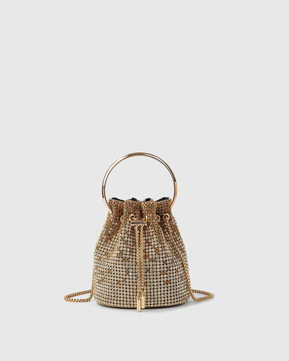 RHINESTONES BUCKET BAG IN GOLD-Bucket Bags-STAY IN STYLE- Pointure.AE
