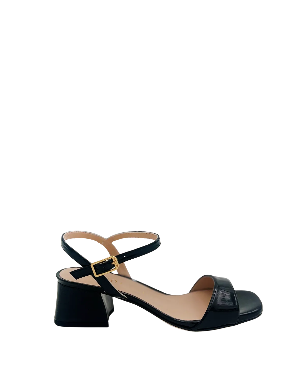 SANDAL WITH A WIDE HEEL IN PATENT BLACK-Sandals-UNISA- Pointure.AE