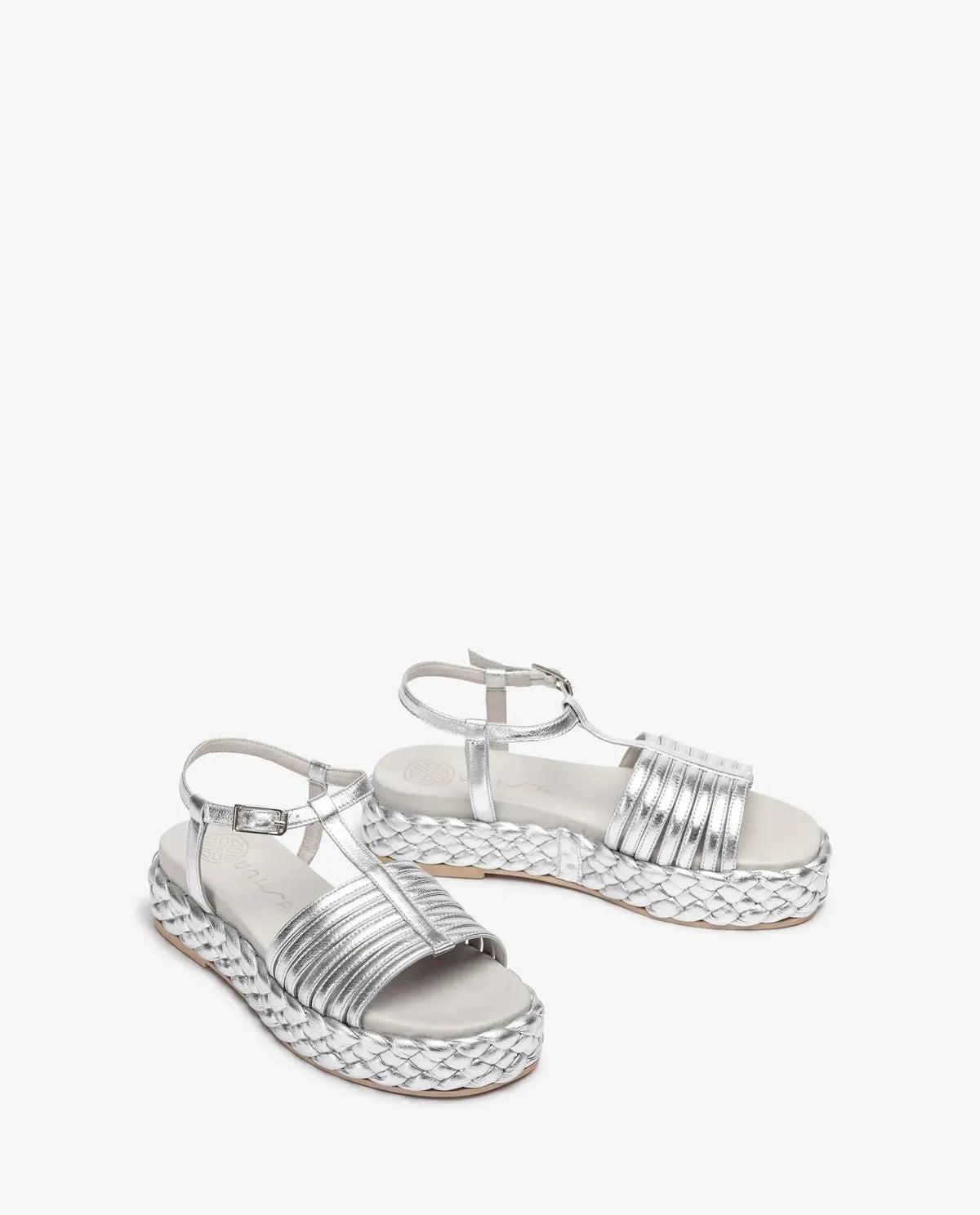 SANDAL WITH PLAITED BLOCK IN SILVER-Sandals-UNISA- Pointure.AE
