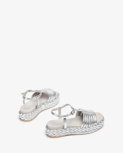 SANDAL WITH PLAITED BLOCK IN SILVER-Sandals-UNISA- Pointure.AE