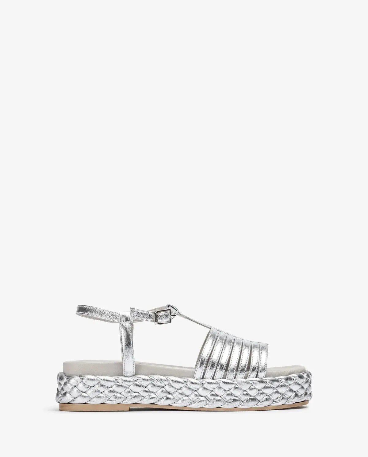 SANDAL WITH PLAITED BLOCK IN SILVER-Sandals-UNISA- Pointure.AE