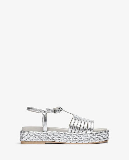 SANDAL WITH PLAITED BLOCK IN SILVER-Sandals-UNISA- Pointure.AE