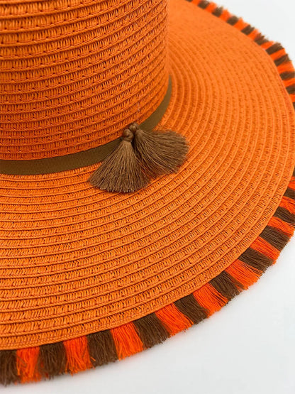 STRAW HAT WITH FRINGES-Hats-ALEX MAX- Pointure.AE