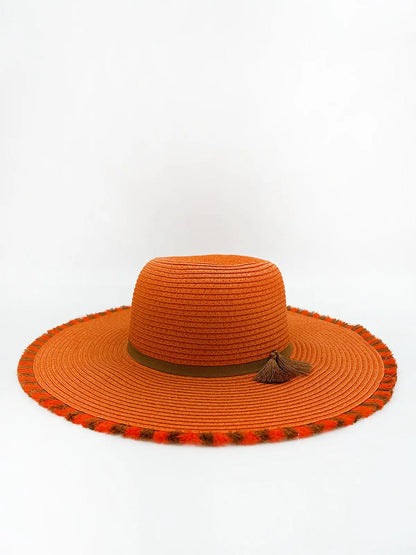STRAW HAT WITH FRINGES-Hats-ALEX MAX- Pointure.AE