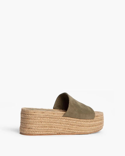 SUEDE WEDGE MULE IN KHAKI-Mules-CORINA- Pointure.AE