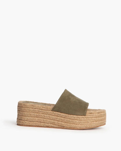 SUEDE WEDGE MULE IN KHAKI-Mules-CORINA- Pointure.AE