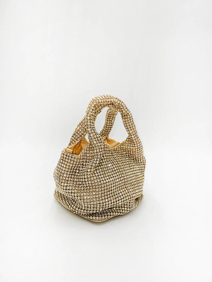 TOP HANDLE RHINESTONE BAG IN LIGHT GOLD-Top Handle Bags-STAY IN STYLE- Pointure.AE