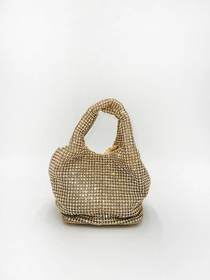 TOP HANDLE RHINESTONE BAG IN LIGHT GOLD-Top Handle Bags-STAY IN STYLE- Pointure.AE