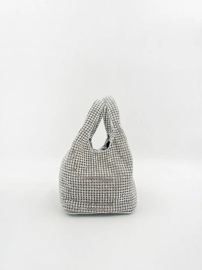 TOP HANDLE RHINESTONE BAG IN LIGHT SILVER-Top Handle Bags-STAY IN STYLE- Pointure.AE