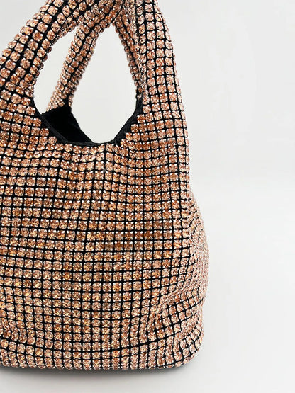 TOP HANDLE RHINESTONE BAG IN ROSE GOLD-Top Handle Bags-STAY IN STYLE- Pointure.AE