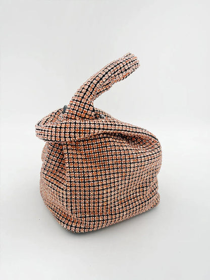 TOP HANDLE RHINESTONE BAG IN ROSE GOLD-Top Handle Bags-STAY IN STYLE- Pointure.AE