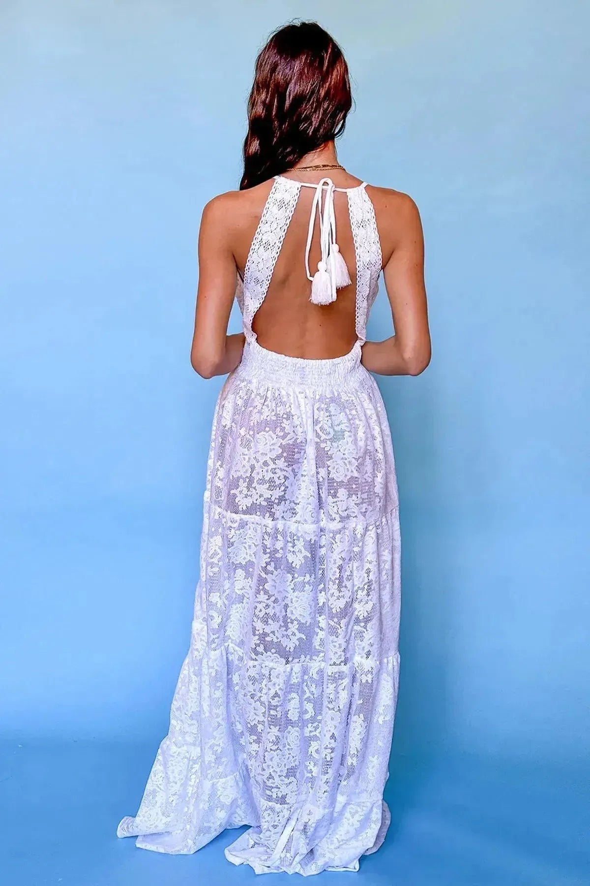 WHITE BOHO DRESS WITH OPEN BACK